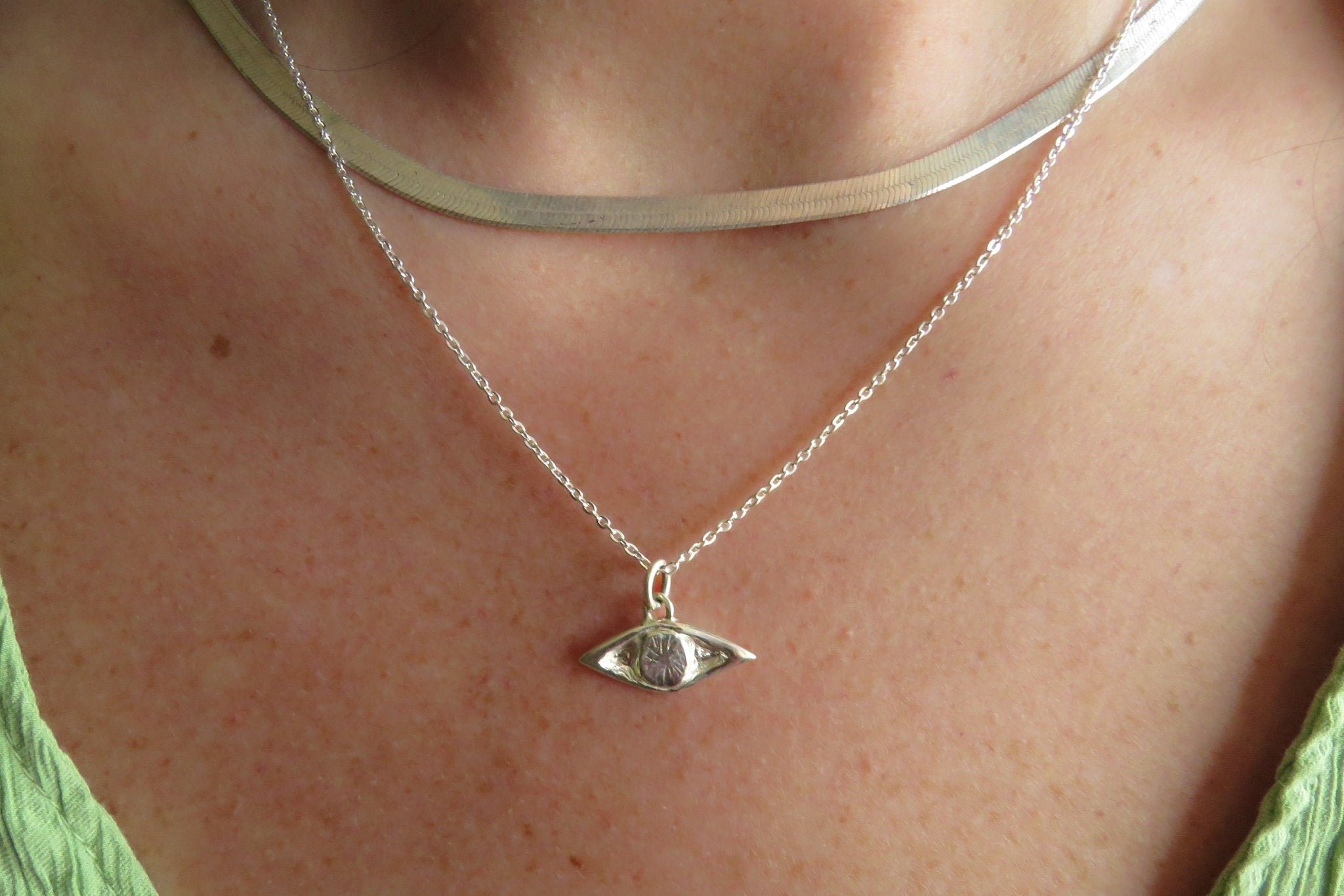 Silver Evil Eye Necklace - Talisman Pendant Necklace