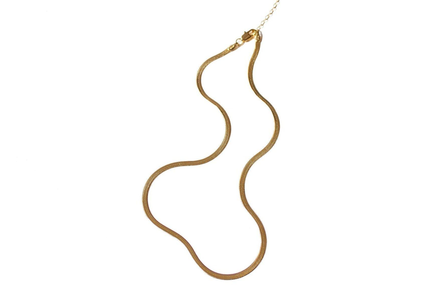 Slinky Gold Flat Herringbone Chain Necklace