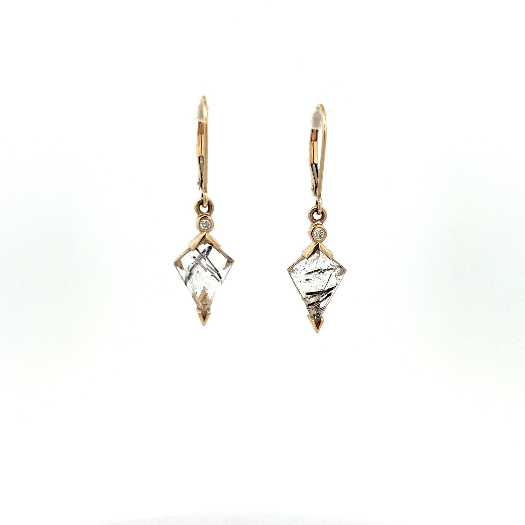 Tourmalinated Quartz and Diamond Kite Drop Earrings