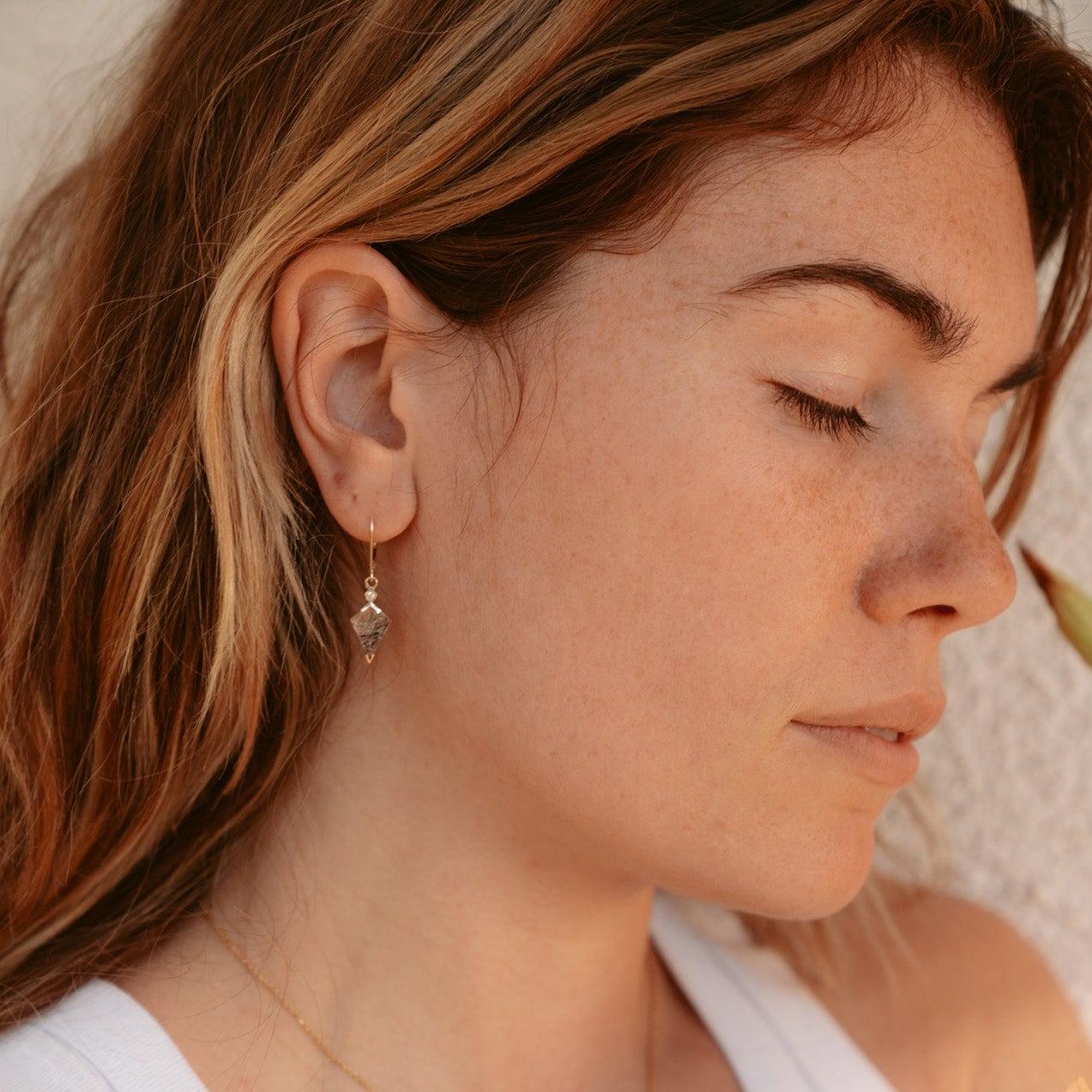 Tourmalinated Quartz and Diamond Kite Drop Earrings