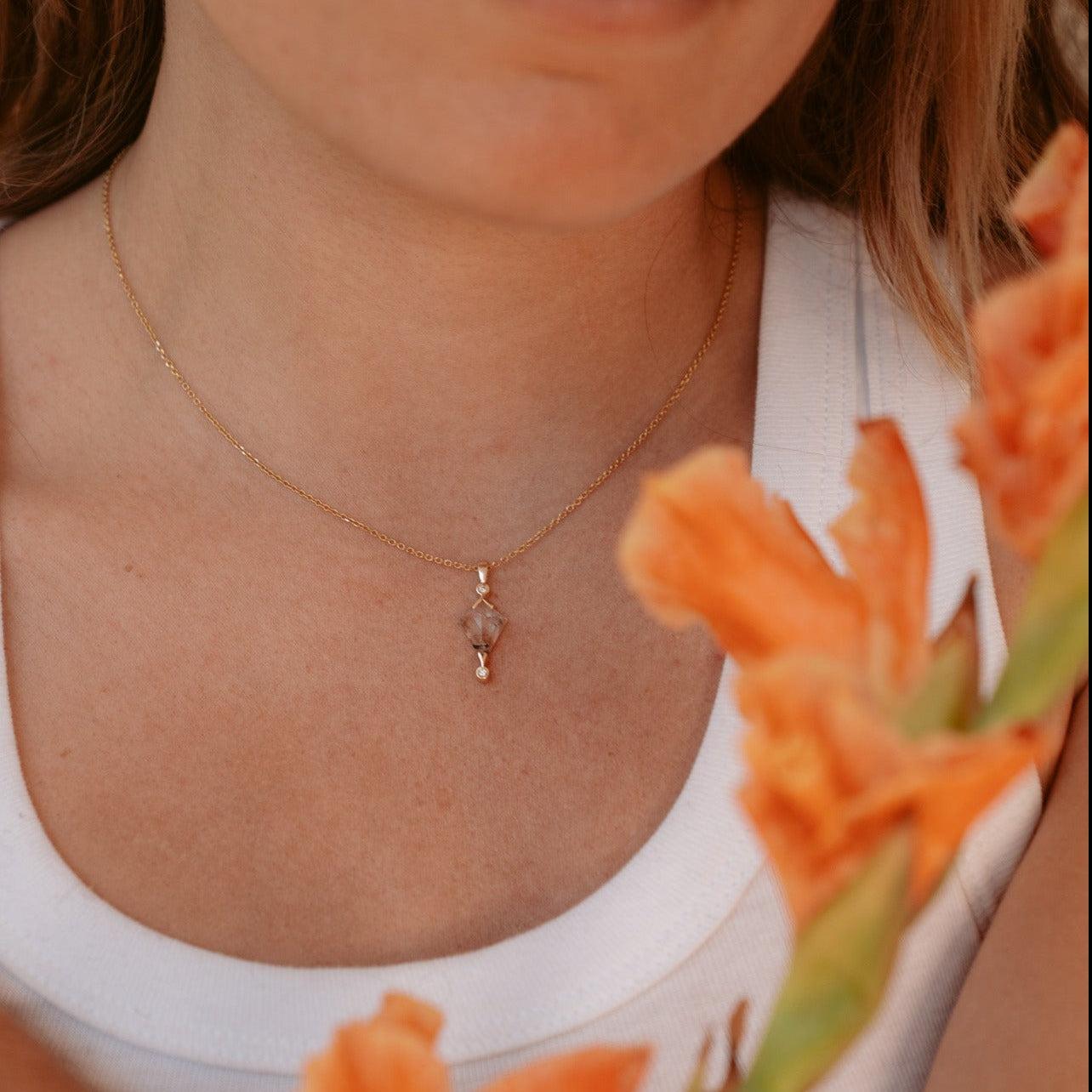 Tourmalinated Quartz and Diamond Kite Necklace