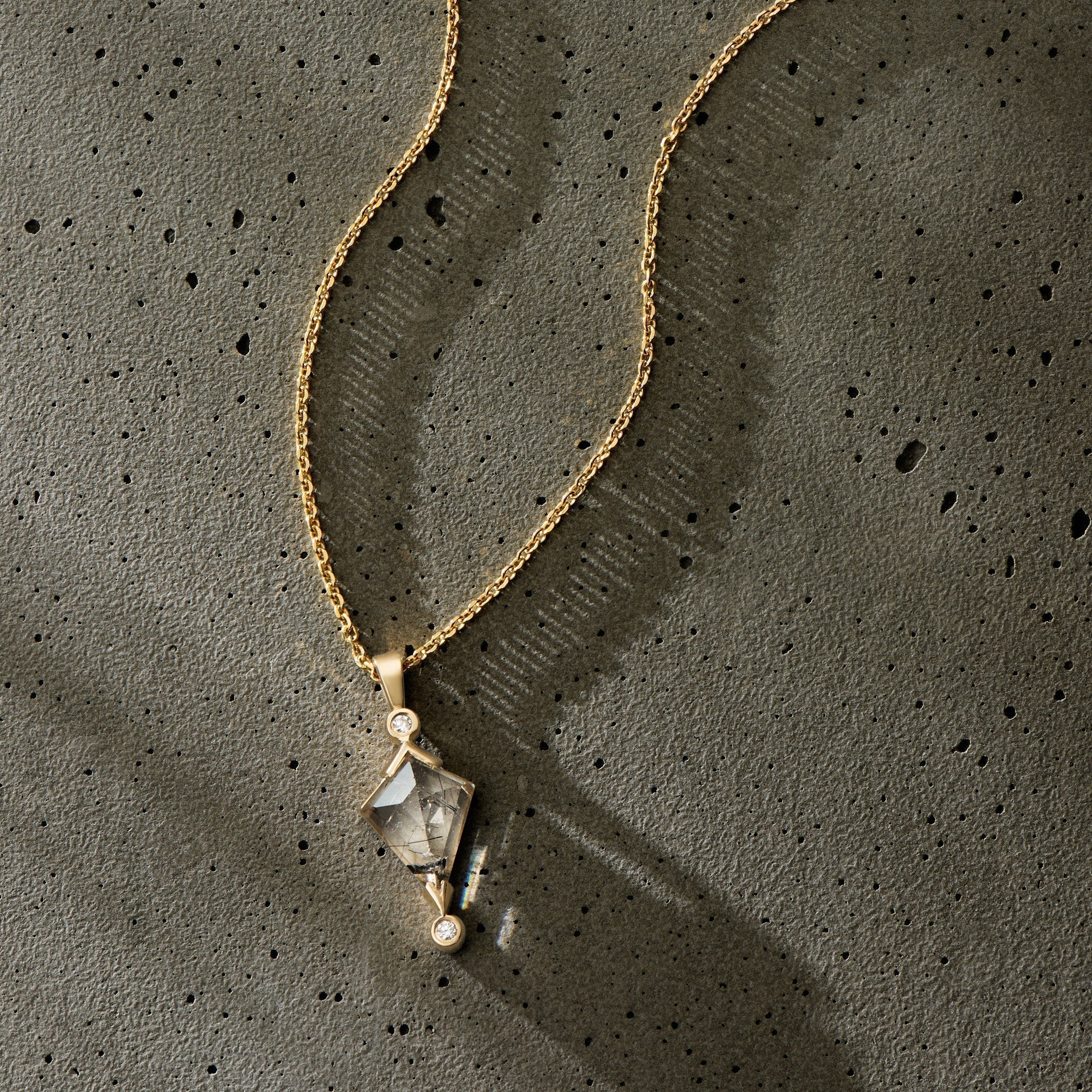 Tourmalinated Quartz and Diamond Kite Necklace