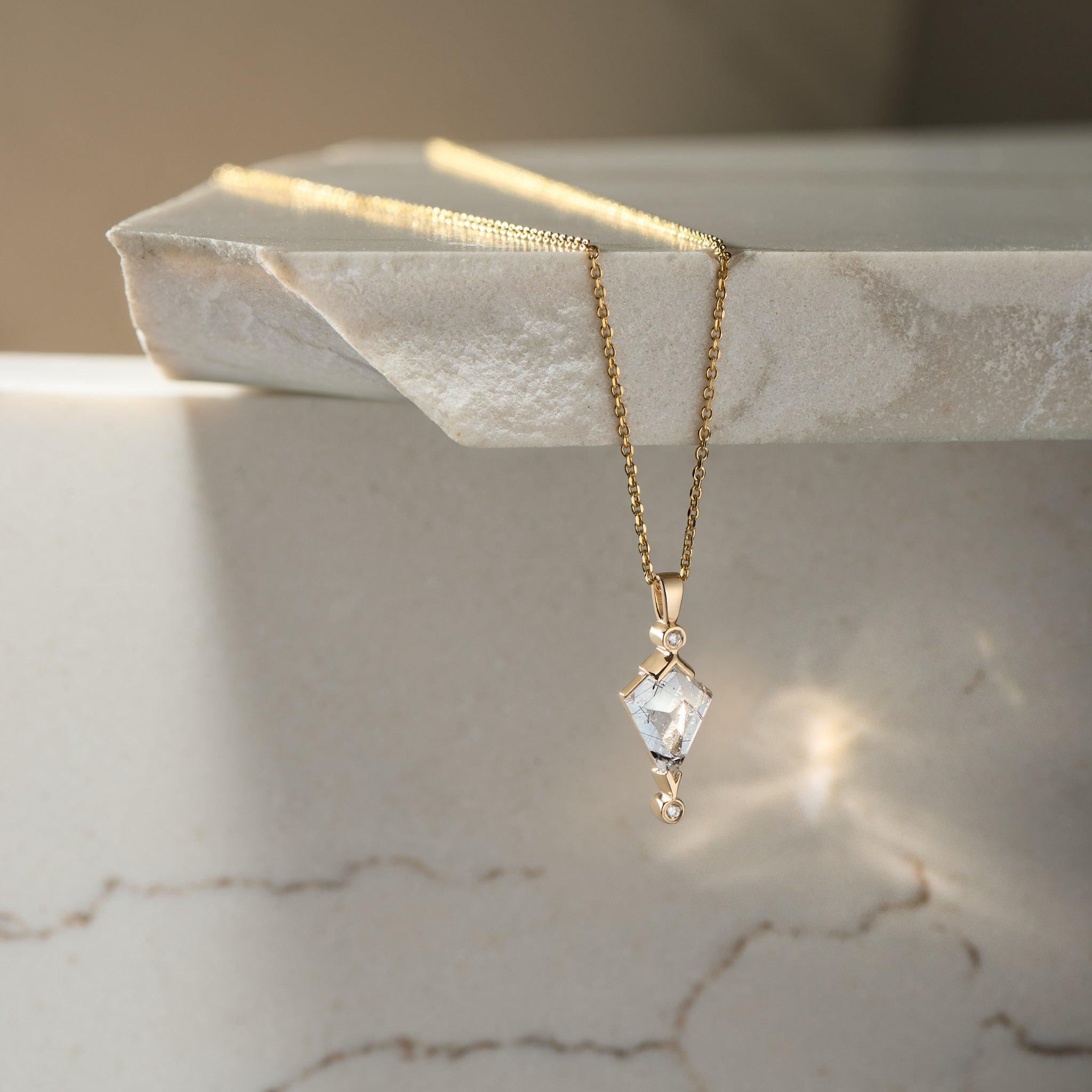 Tourmalinated Quartz and Diamond Kite Necklace