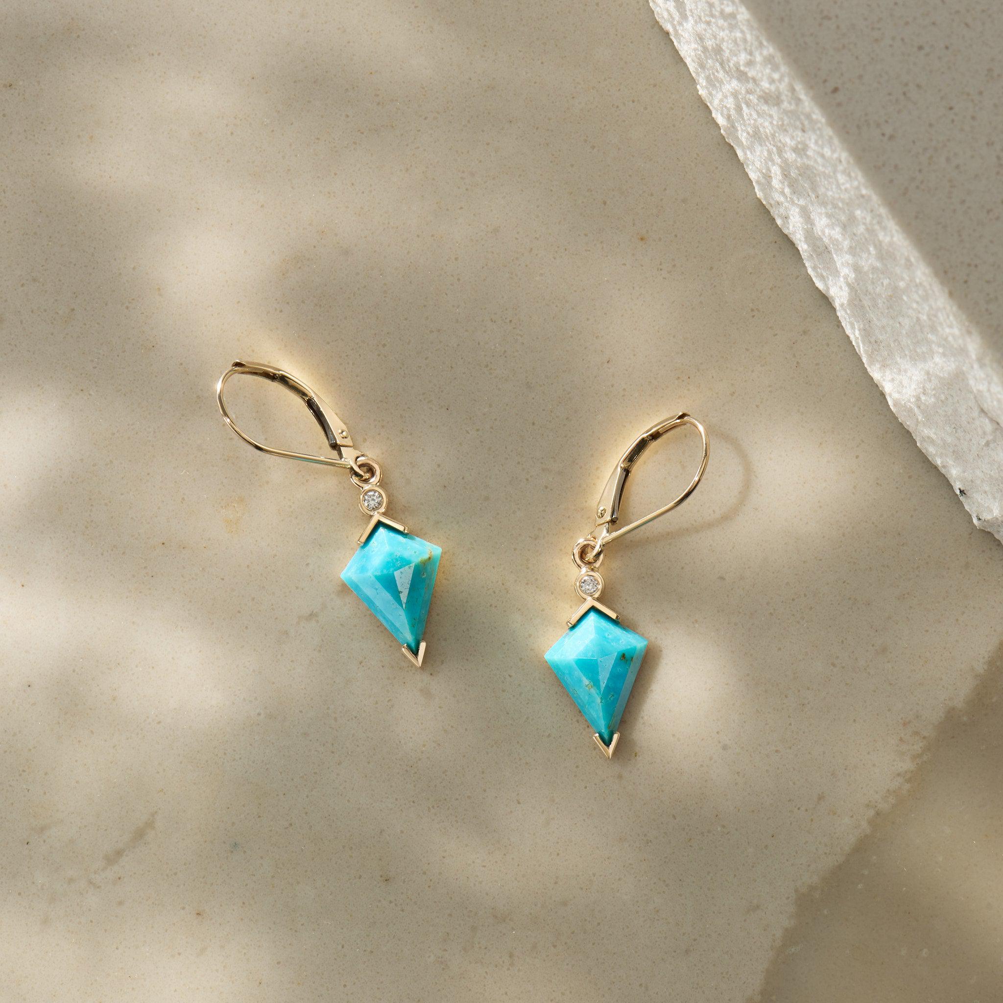 Turquoise and Diamond Kite Drop Earrings