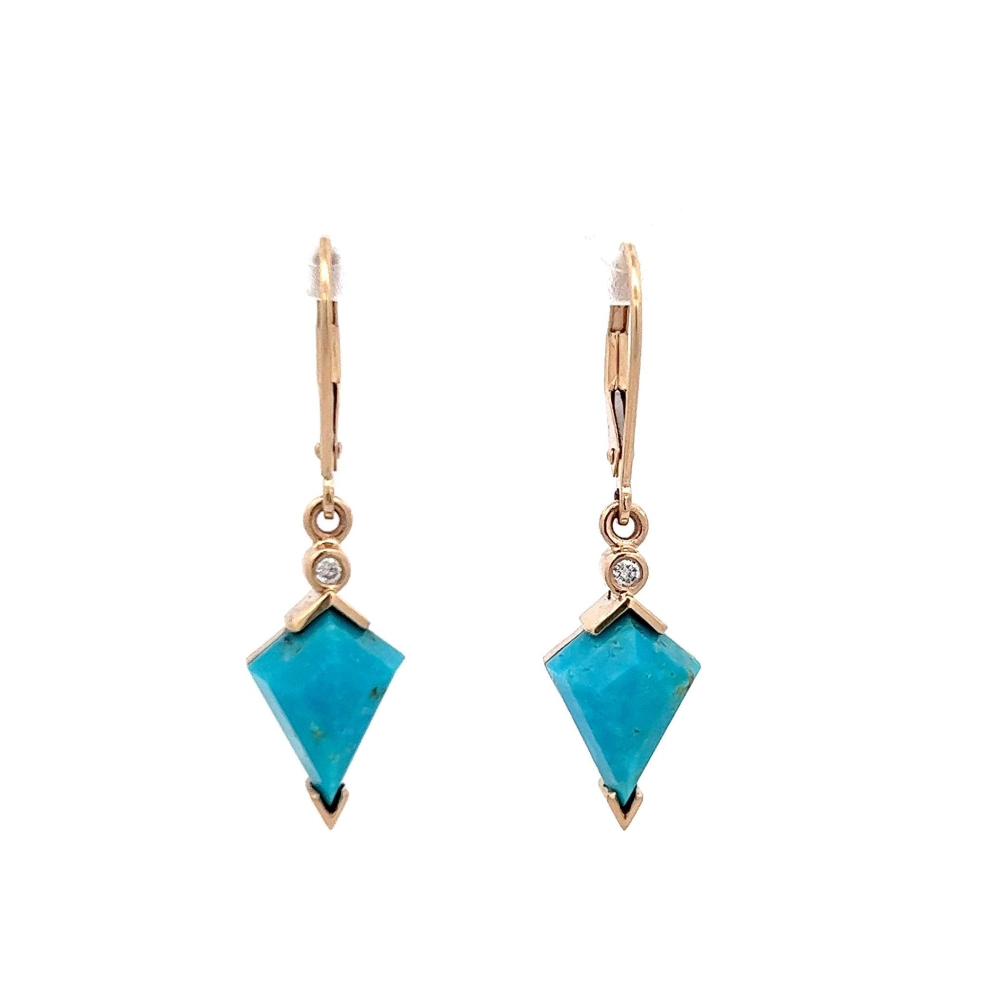 Turquoise and Diamond Kite Drop Earrings