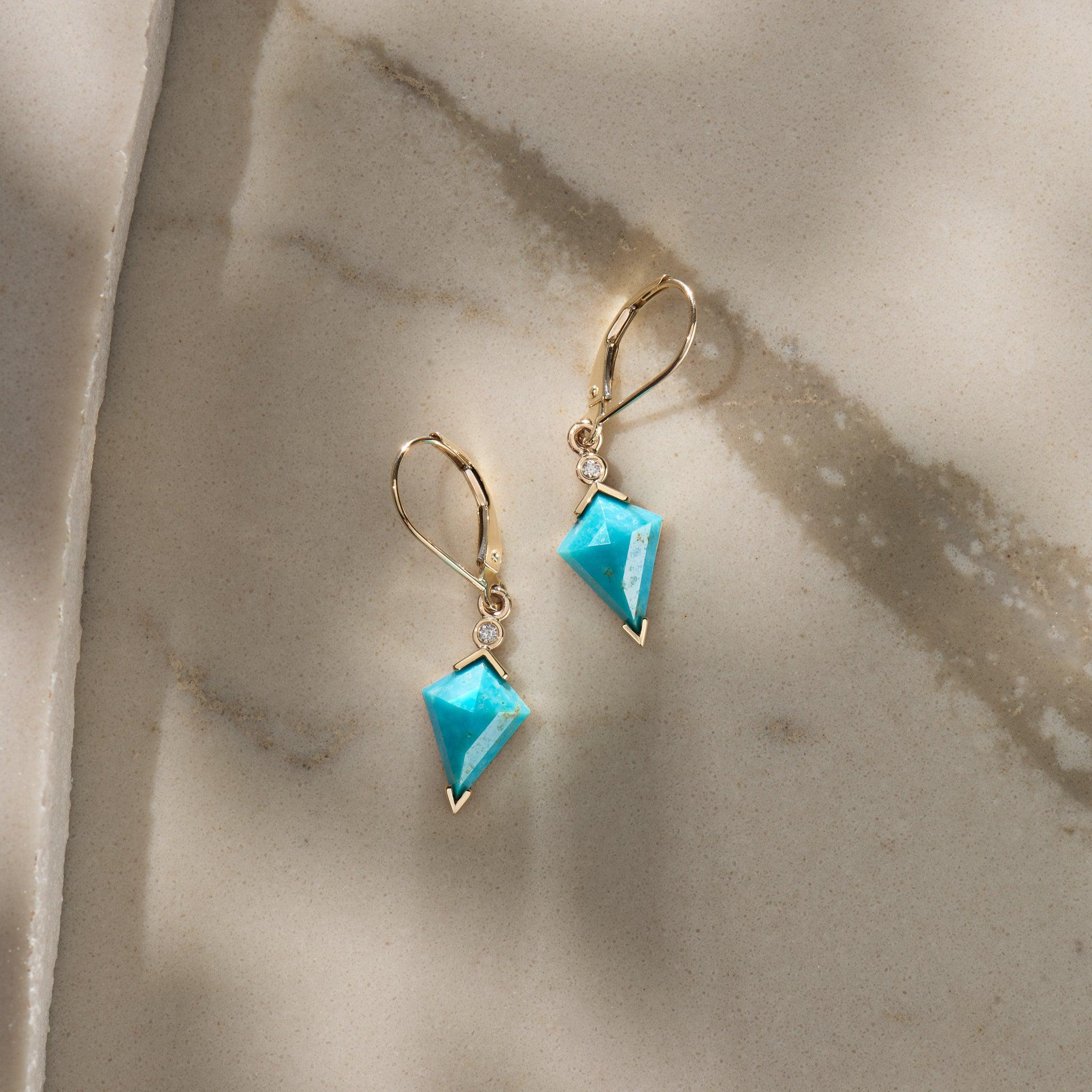 Turquoise and Diamond Kite Drop Earrings