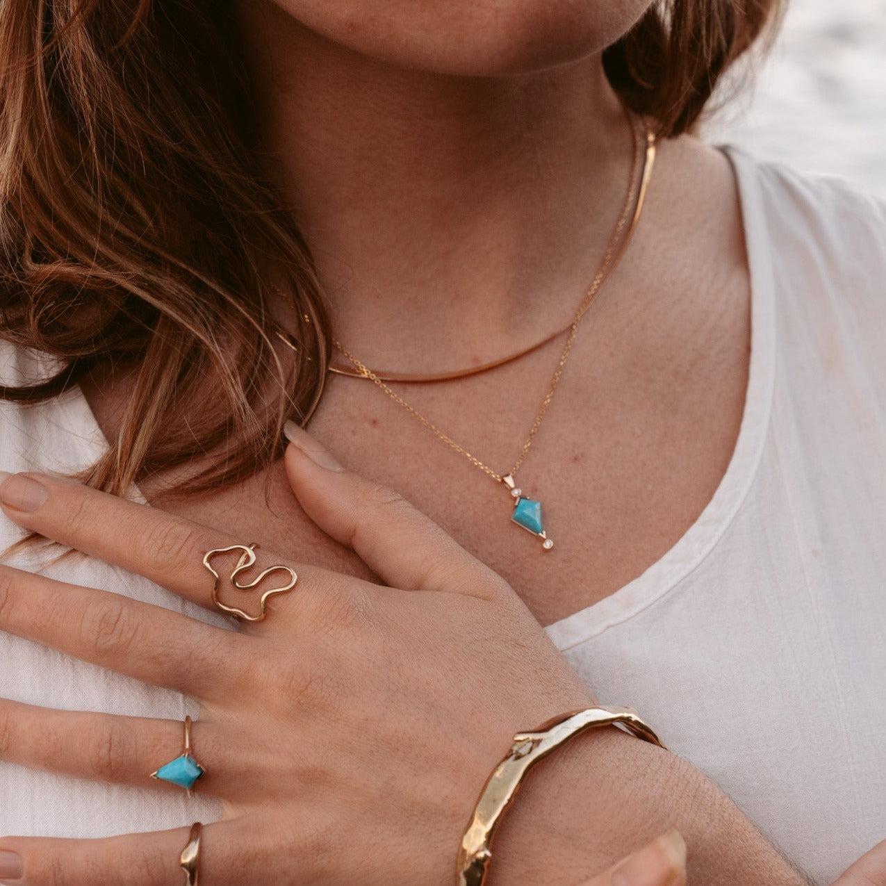 Turquoise and Diamond Kite Necklace