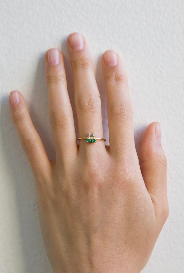 Emerald Baguette Lace Ring