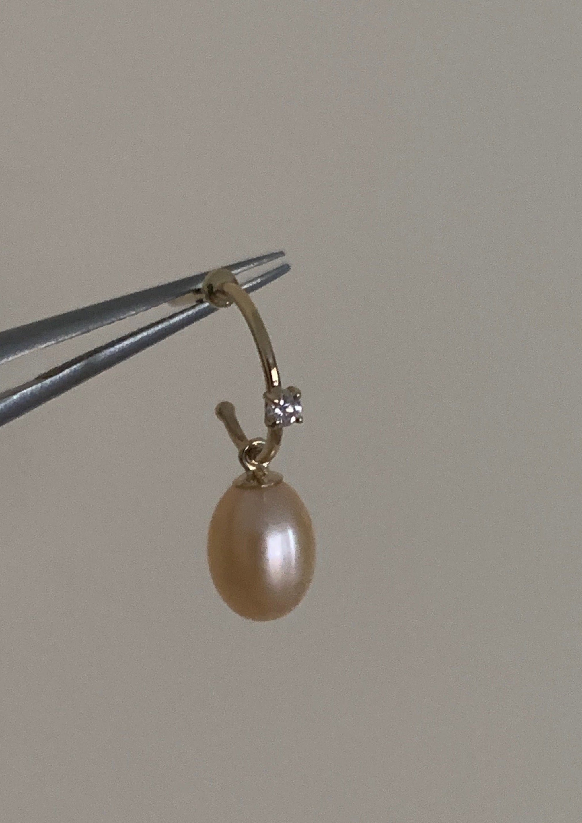 white diamond and blush pearl hoops