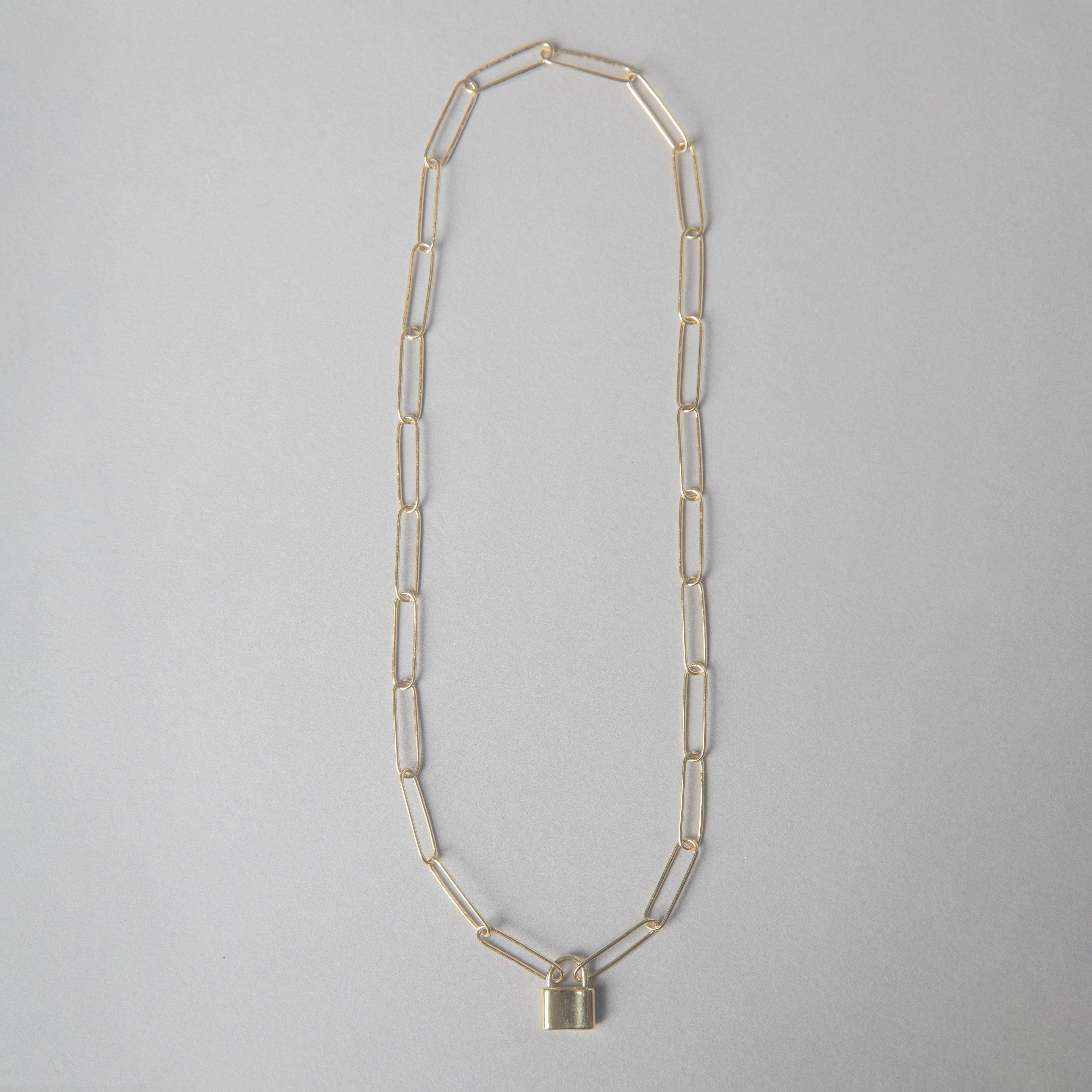 ROUND LINK PAPER CLIP NECKLACE WITH PADLOCK