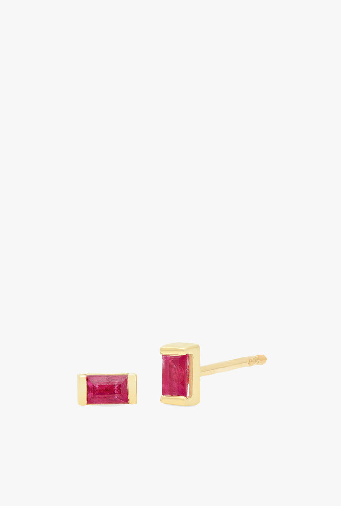 Ruby Baguette Studs