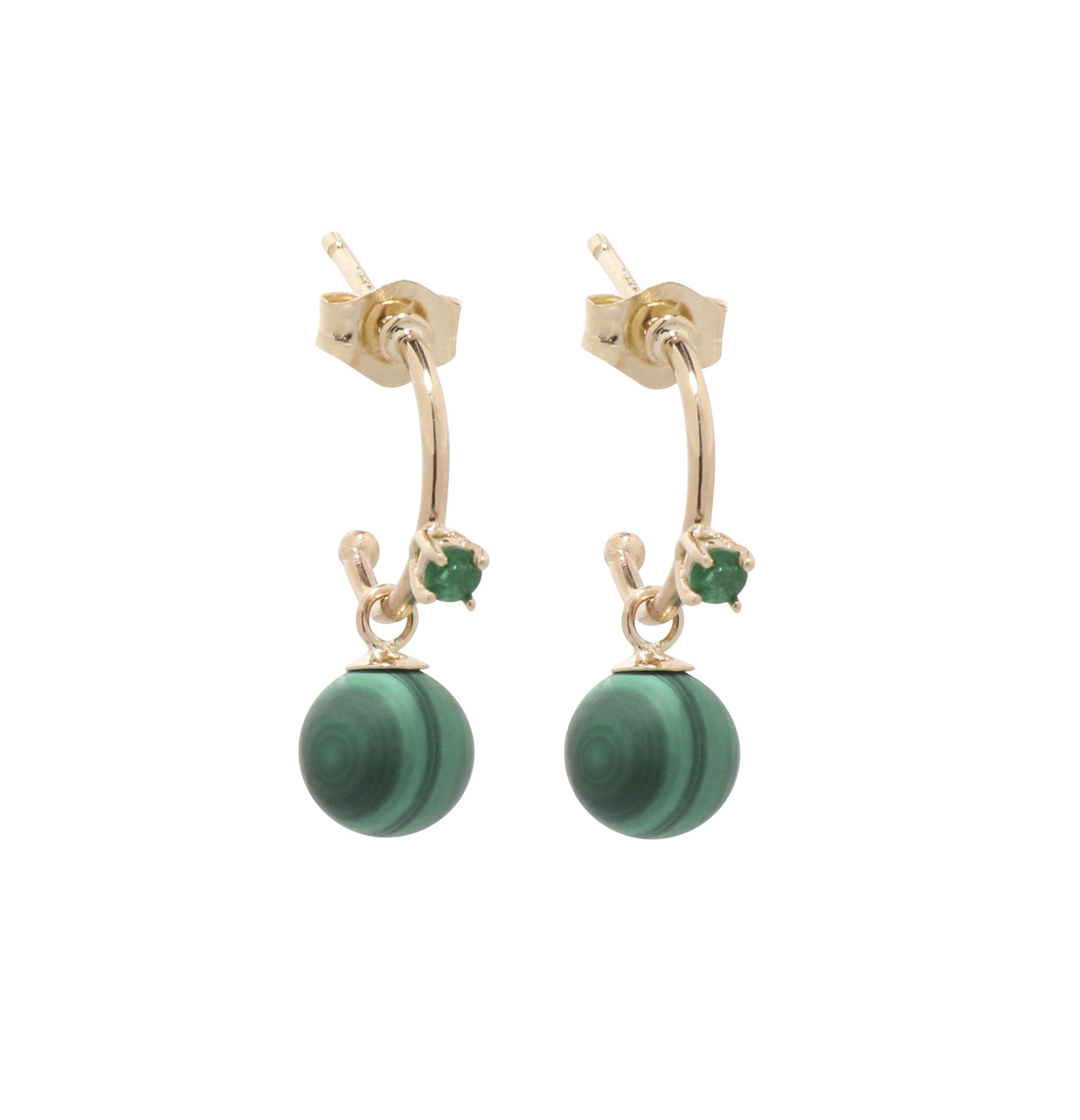 14k Emerald and Malachite Drop Hoops