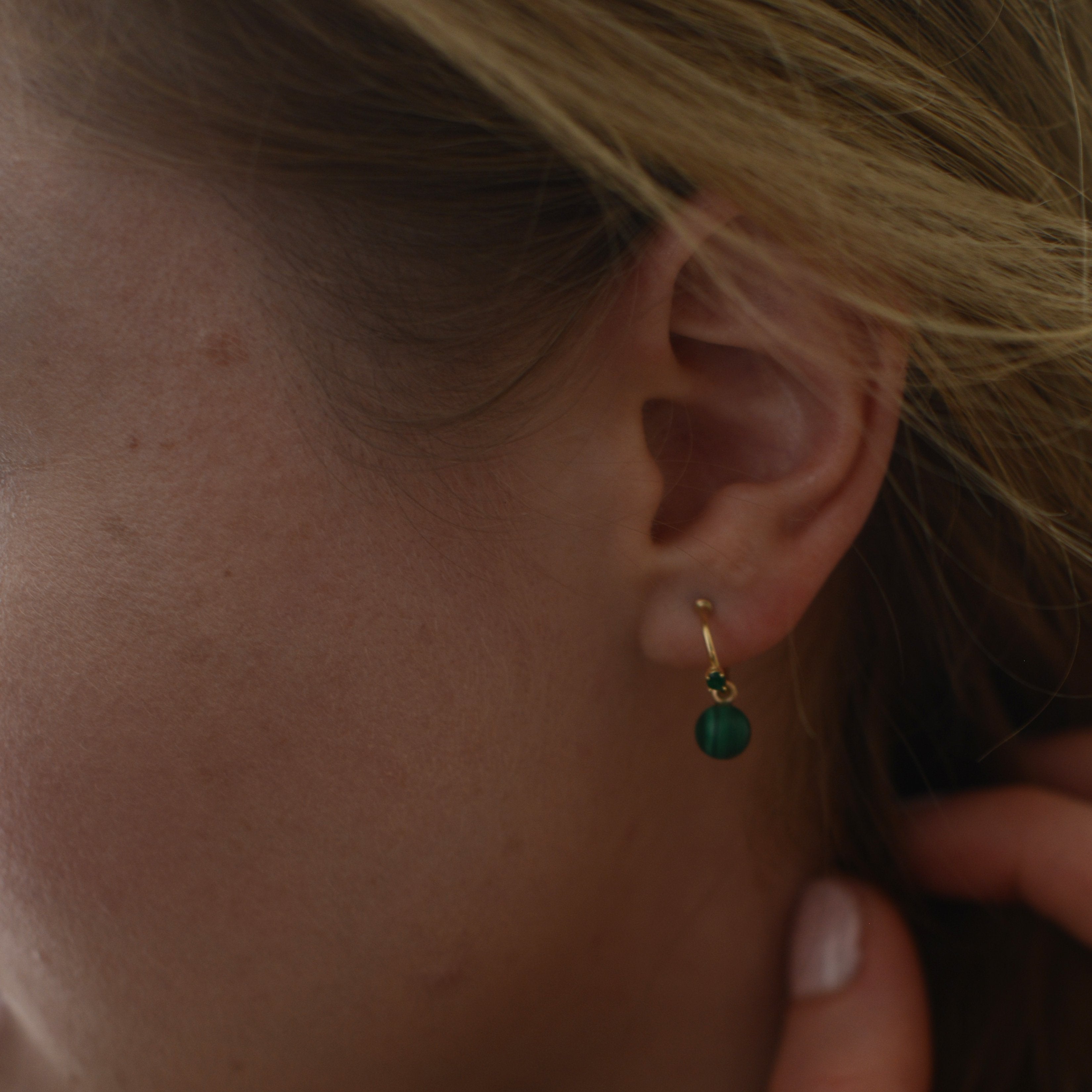 14k Emerald and Malachite Drop Hoops